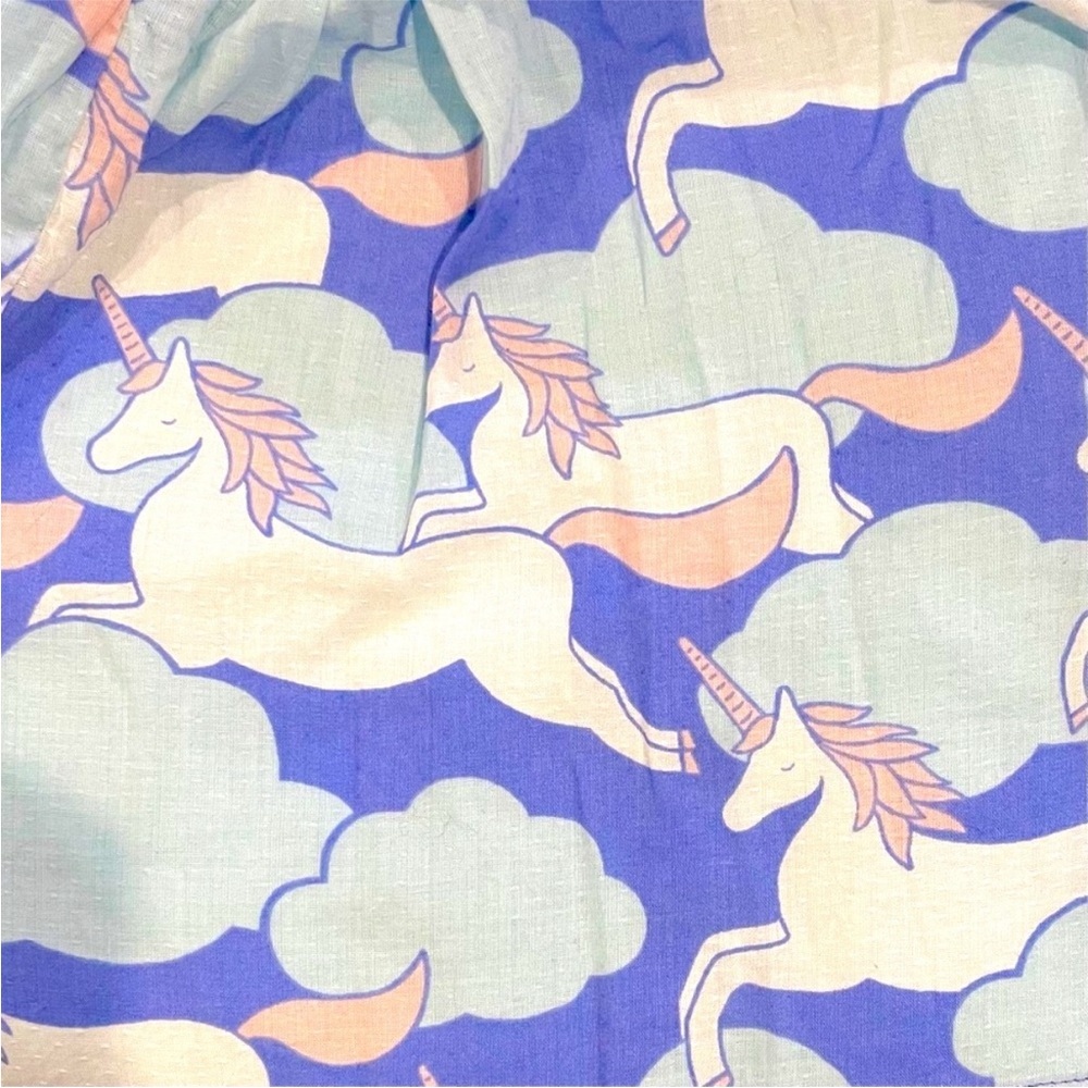 Mini Boden Blue Unicorns Dress Girls 3-4 Y 3T 4T Clouds Cotton Peter Pan Collar - Picture 3 of 6